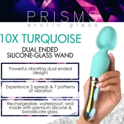 Prisms Erotic Glass Silicone Vibrators | Rechargeable Vibrators>10X Turquoise Dual Ended Silicone and Glass Wand