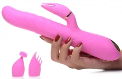 Inmi Insertable & Realistic Dildo Vibrators | Rabbit & Dual Stimulation Vibrators>10X Versa-Thrust Vibrating and Thrusting Silicone Rabbit with 3 Attachments